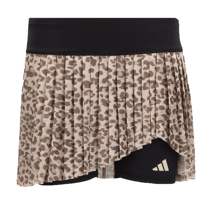 Youth pleated skort featuring leopard-pattern mesh skirt and black inner shorts