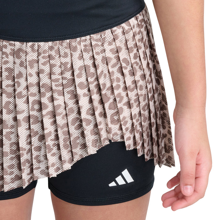 Youth pleated skort with leopard-print mesh skirt and black built-in shorts