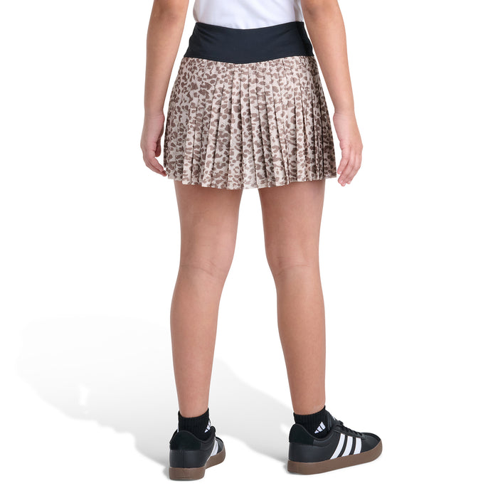 Youth mesh pleated skort with leopard-print skirt and black inner shorts