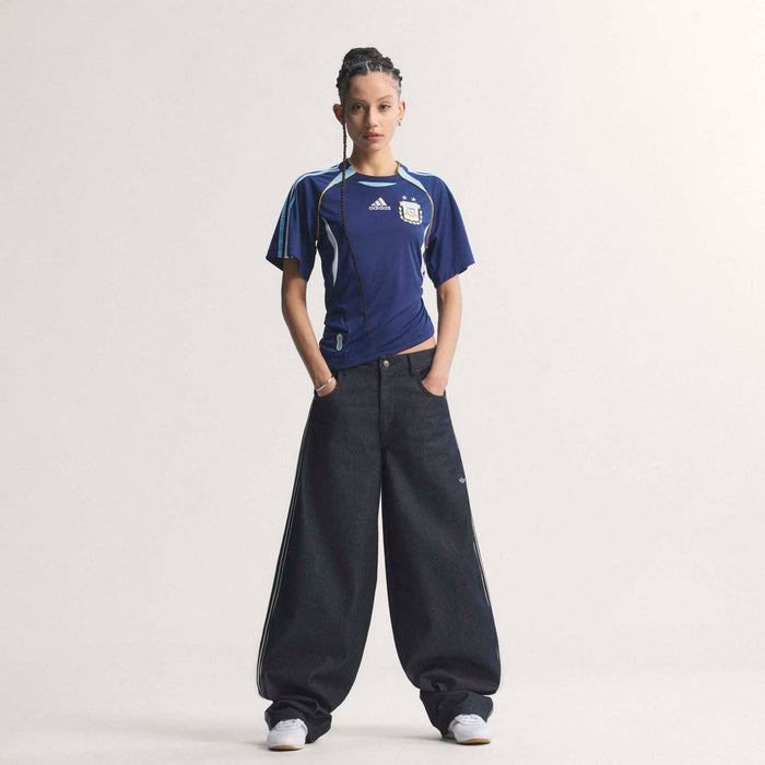 Women's dark blue soccer jersey with adidas and AFA crest, short sleeves, yellow piping