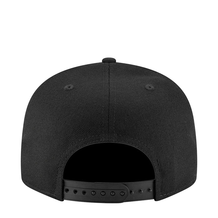 Black baseball cap back view with snapback strap and vent holes
