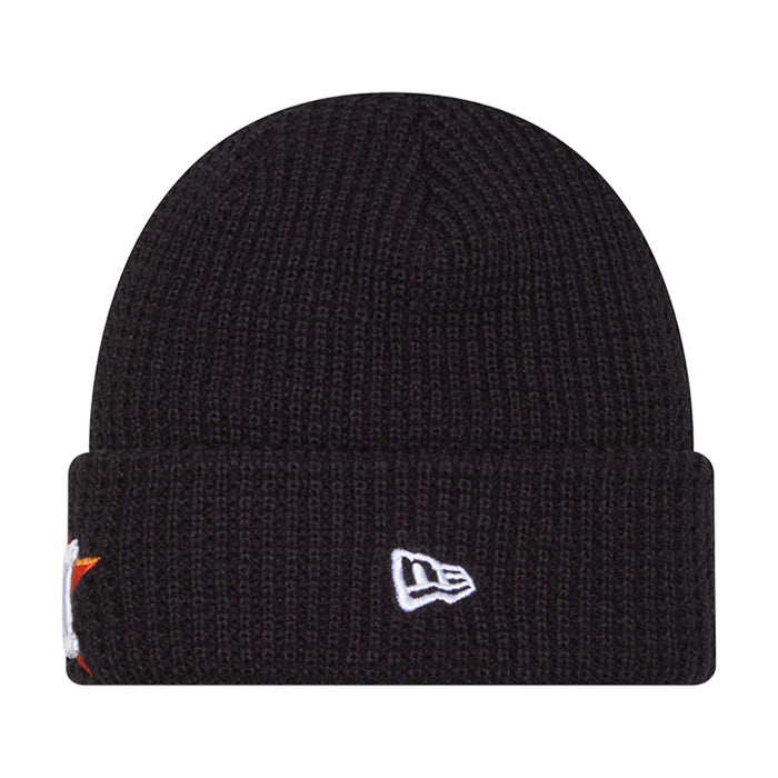 Dark waffle beanie with small New Era logo patch