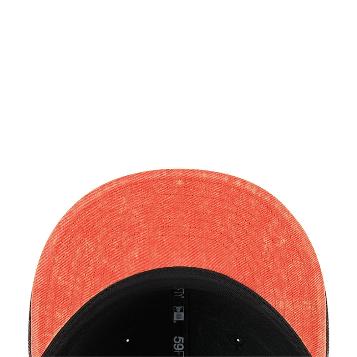 Orange heather cap crown with black underbill and interior size label