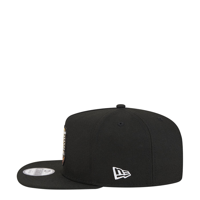Black snapback cap with small New Era side flag logo
