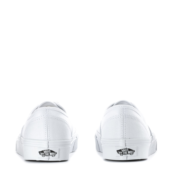 Youth white low-top sneakers, back view with Vans Off The Wall heel print