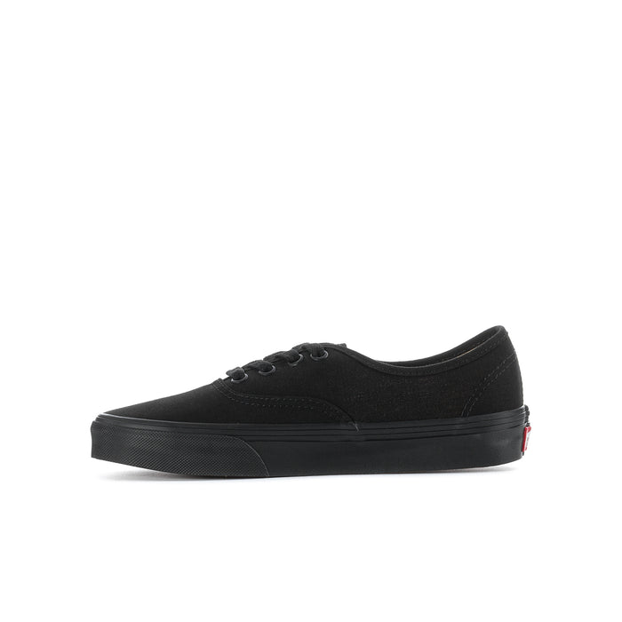 Black youth lace-up sneaker with rounded toe and black rubber sidewall