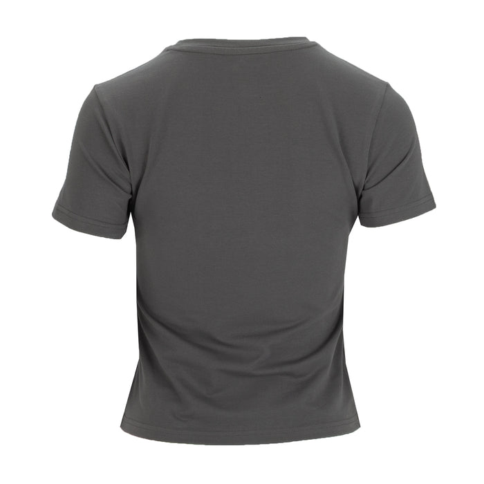 Women's baby tee, dark gray short-sleeve crew neck back view T-shirt
