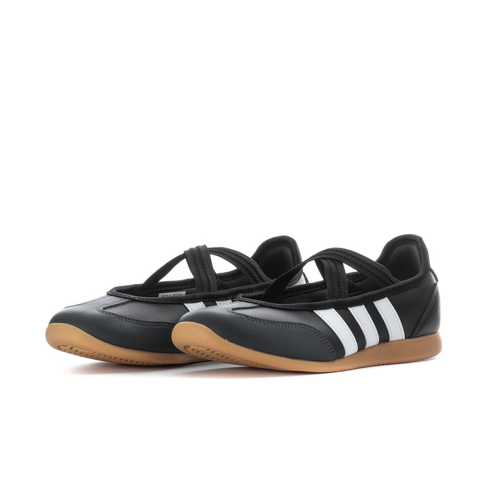 Youth Mary Jane sneakers, black leather-look with white stripes and gum outsole