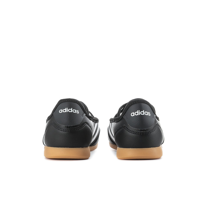 Youth Mary Jane shoes from back, black with adidas heel tab and gum sole