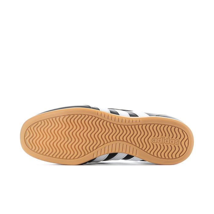 Youth Mary Jane shoes outsole view, gum rubber bottom with adidas logo
