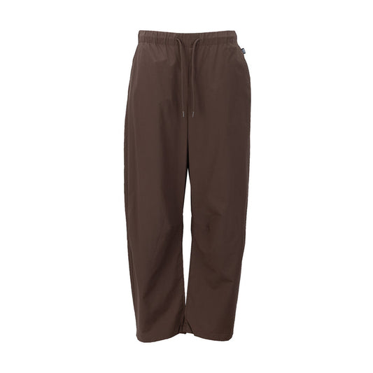 Women's chestnut barrel pants with elastic waist and drawstring, wide cropped legs