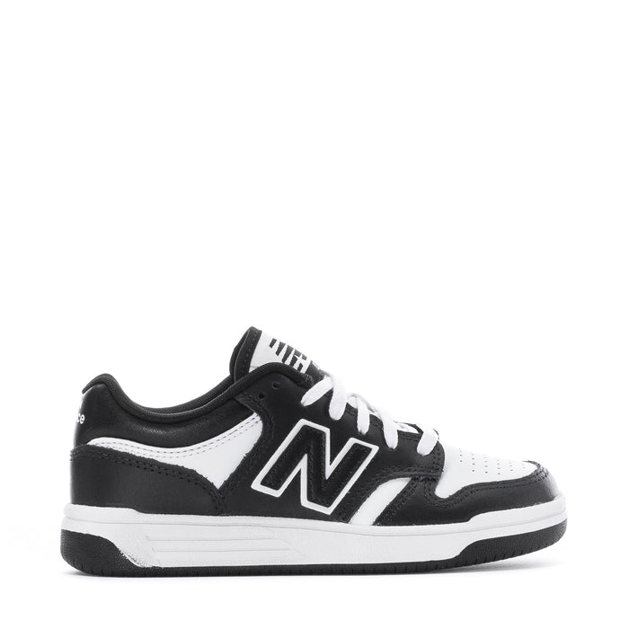 Kids' black-and-white New Balance 480 wide sneakers, N logo and white laces