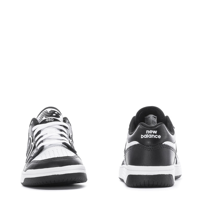 Kids' New Balance 480 wide sneakers, heel view with 'new balance' branding