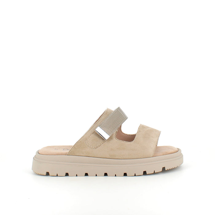 Beige Duffy sandal med justerbar rem och mjuk komfort
