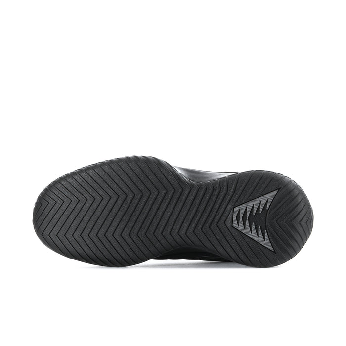 Black rubber outsole with chevron tread pattern and lightning-style emblem