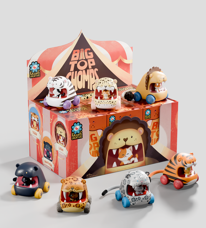Big Top Chomps Blind Box - Preorder features pull-back kitty cars as fierce animals with fabric tails, offering a thrilling, imaginative toy experience.