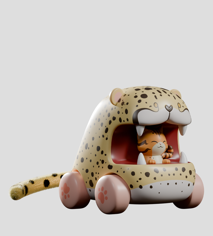 Big Top Chomps Blind Box - Preorder featuring seven playful pull-back kitty cars with fabric tails, each with unique designs by Chris F and Darcy H.
