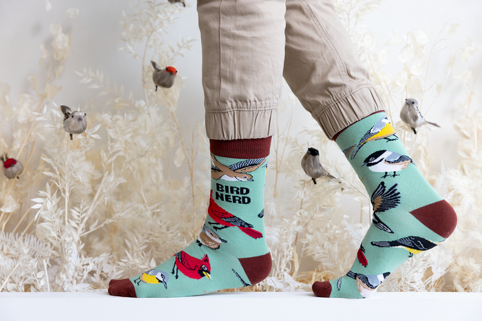 FUNNY BIRD NERD NOVELTY CREW SOCKS FOR MEN - UPTOWN SOX