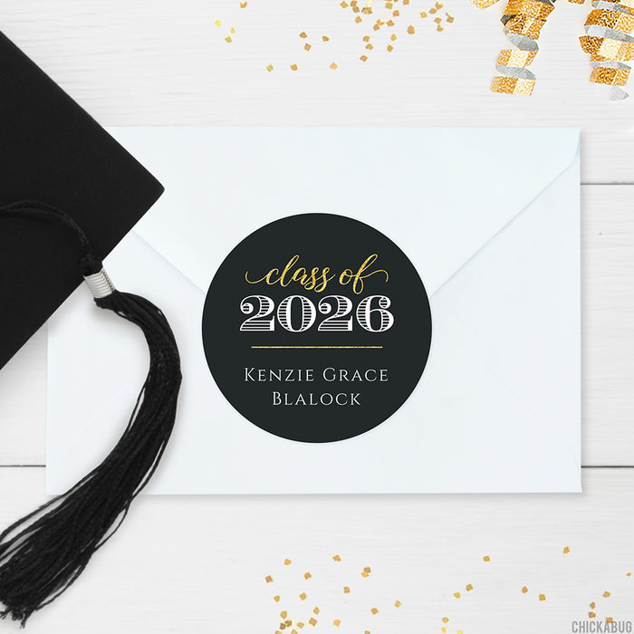 Black and Gold Class of 2026 Graduation Stickers