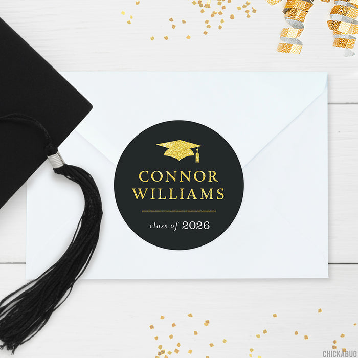 Black & Gold Class of 2026 Graduation Stickers