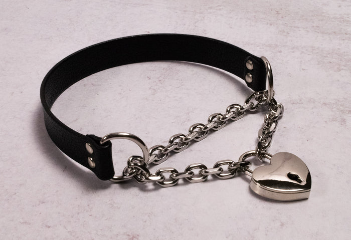 Black & Silver Heart Locking Martingale Collar _ LIMITED _