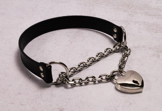 Black & Silver Heart Locking Martingale Collar _ LIMITED _