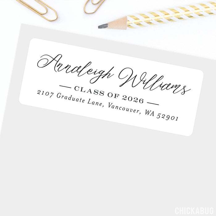 Black & White Script Class of 2026 Graduation Address Labels