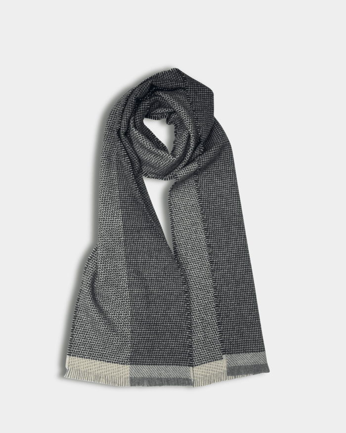 Black/Ecru Tweed Merino Lambswool Scarf - Cushendale Woollen Mills