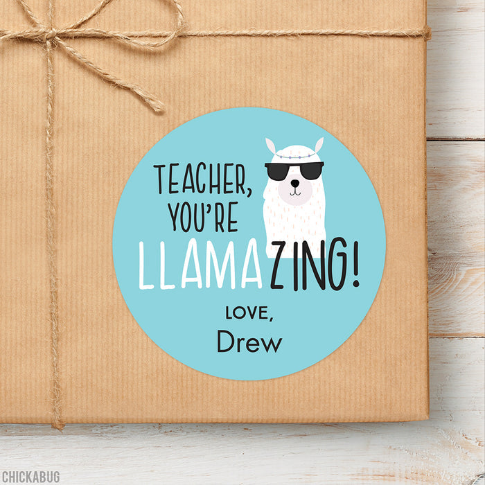 Blue "You're Llamazing" Teacher Appreciation Stickers