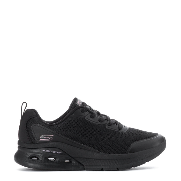 Women's black low-top lace-up sneakers with wave-textured mesh upper