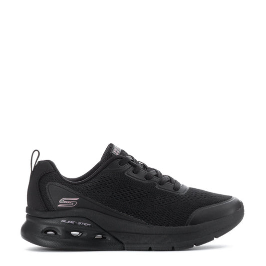 Women's black low-top lace-up sneakers with wave-textured mesh upper