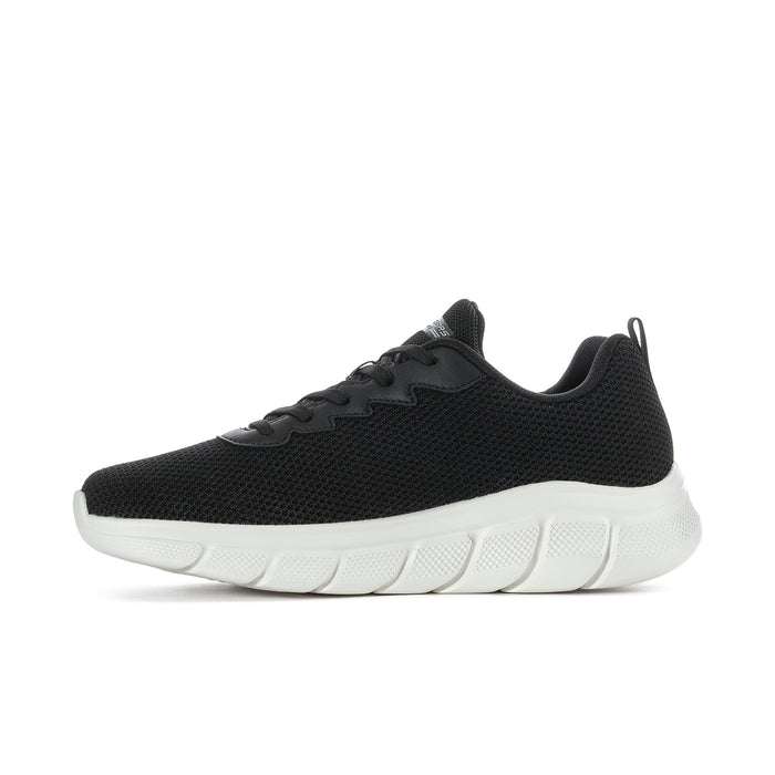 Men's black knit lace-up sneaker with white cushioned sole