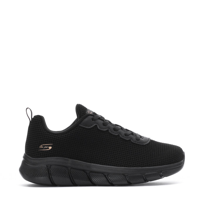 Women's black knit lace-up sneakers with cushioned rubber sole