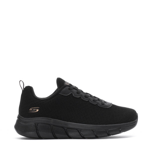 Women's black knit lace-up sneakers with cushioned rubber sole