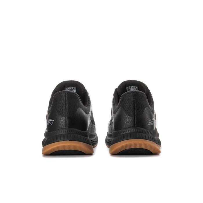 Men's black slip-on sneakers with padded collar and gum-toned outsole