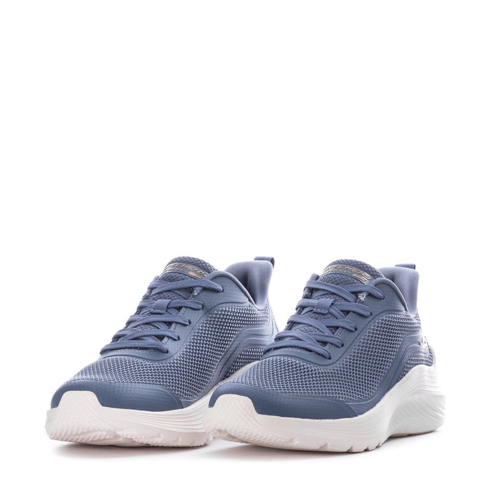 Pair of slate women's lace-up mesh sneakers with white cushioned soles, front
