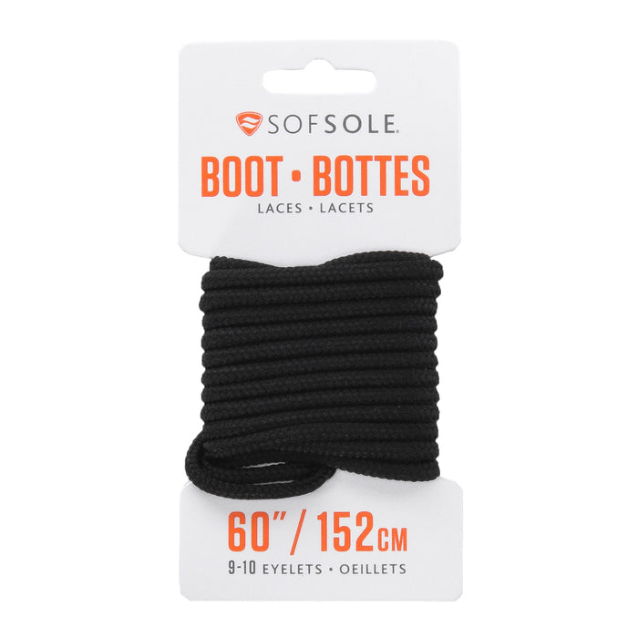 60-inch black boot laces with eyelets and tips