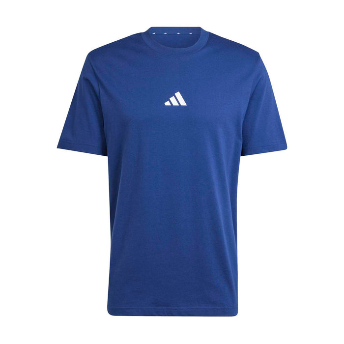 Men's dark blue crew-neck T-shirt with small white adidas logo at chest