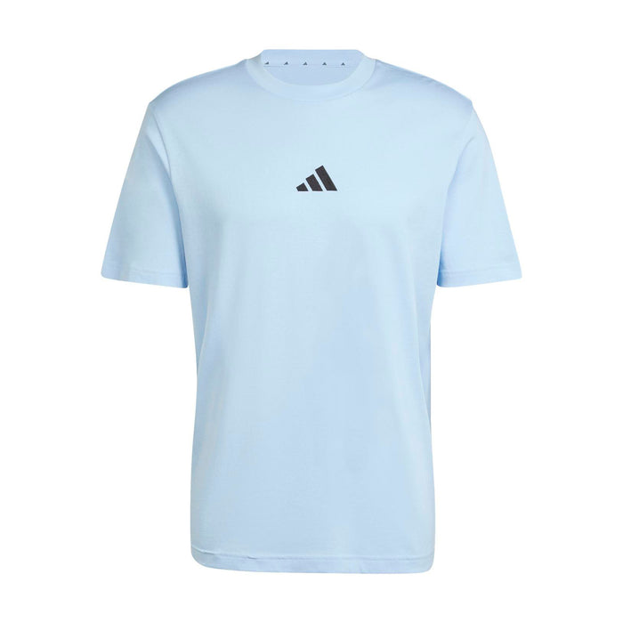 Men's light blue t-shirt with small adidas logo on chest