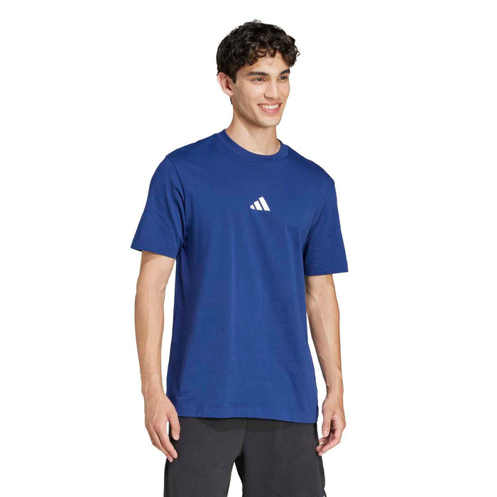Men's dark blue crew-neck T-shirt with small white adidas logo on front