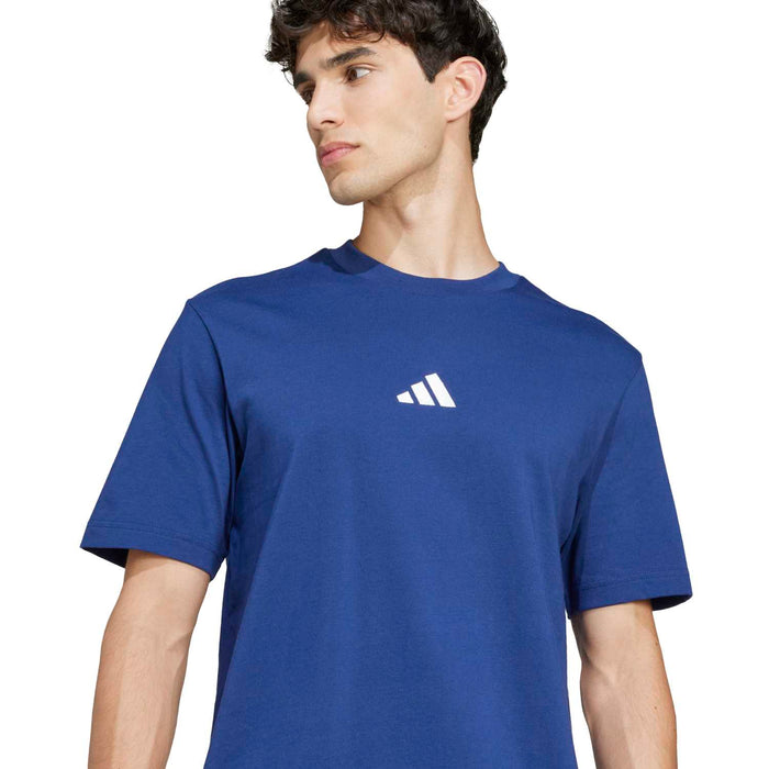 Men's dark blue crew-neck T-shirt with small white adidas logo on chest