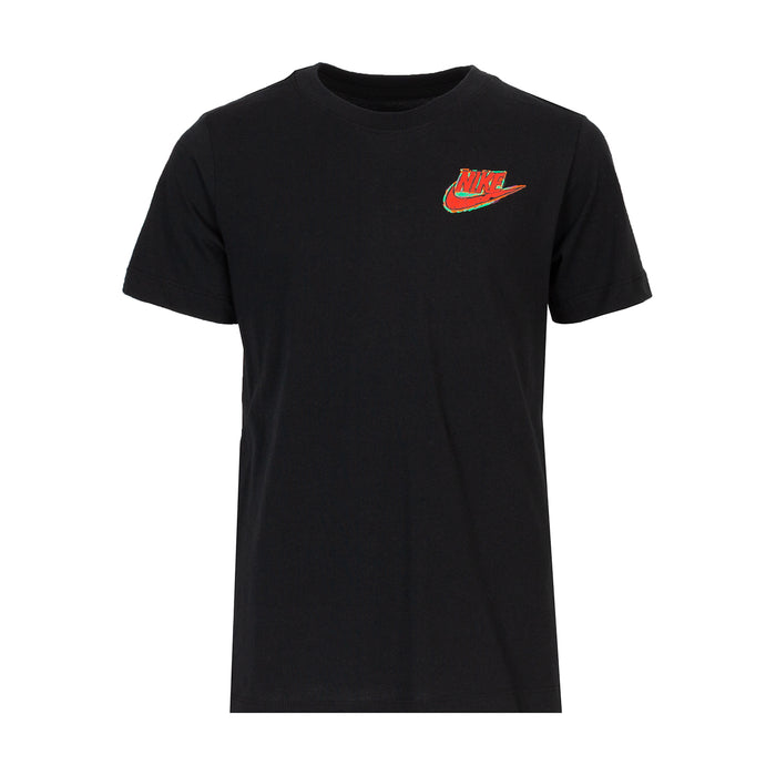 Youth black boxy sports T-shirt with Nike logo on chest