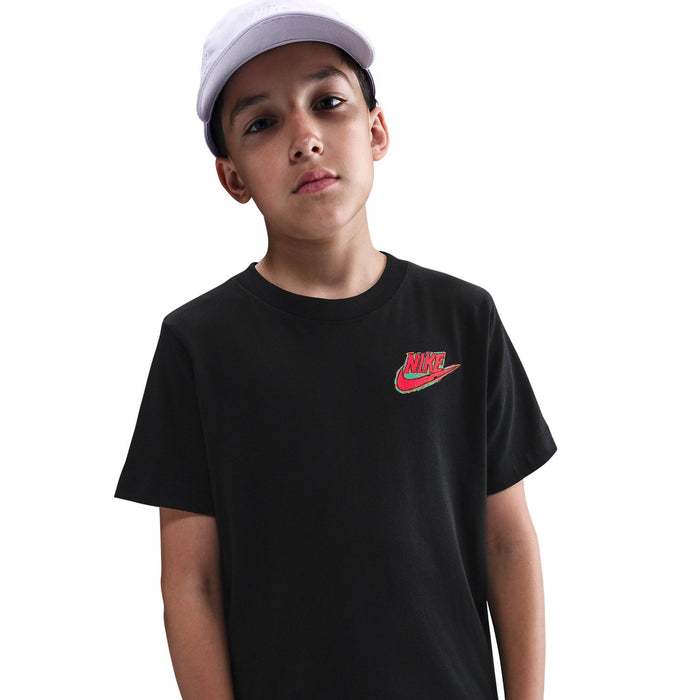 Youth black Nike logo sports T-shirt, short sleeves