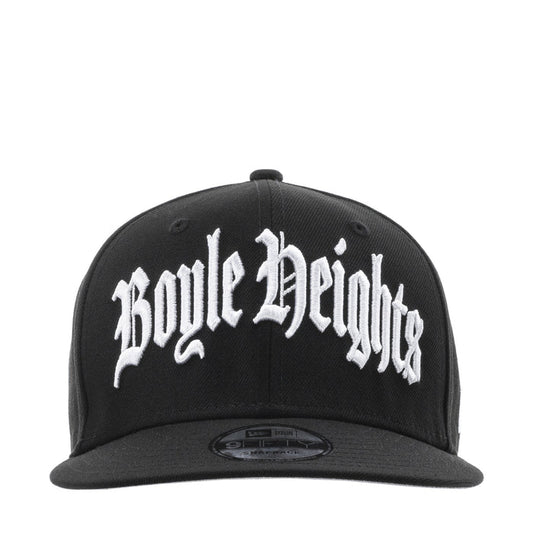 Black baseball cap with white Boyle Heights graphic front