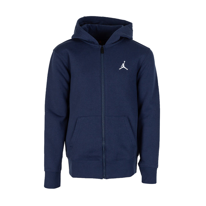 Youth midnight navy fleece full-zip hoodie with hood and front zipper, Jumpman logo