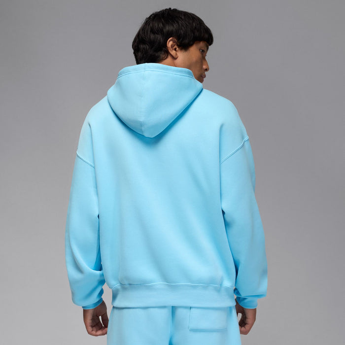 Light blue oversized pullover hoodie back view with hood