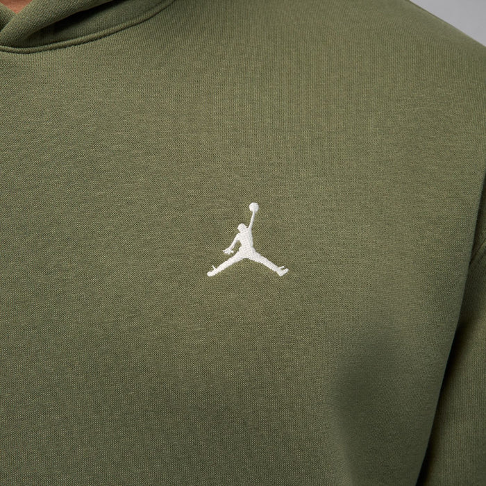 Men's medium olive fleece pullover hoodie back with small white Jordan logo