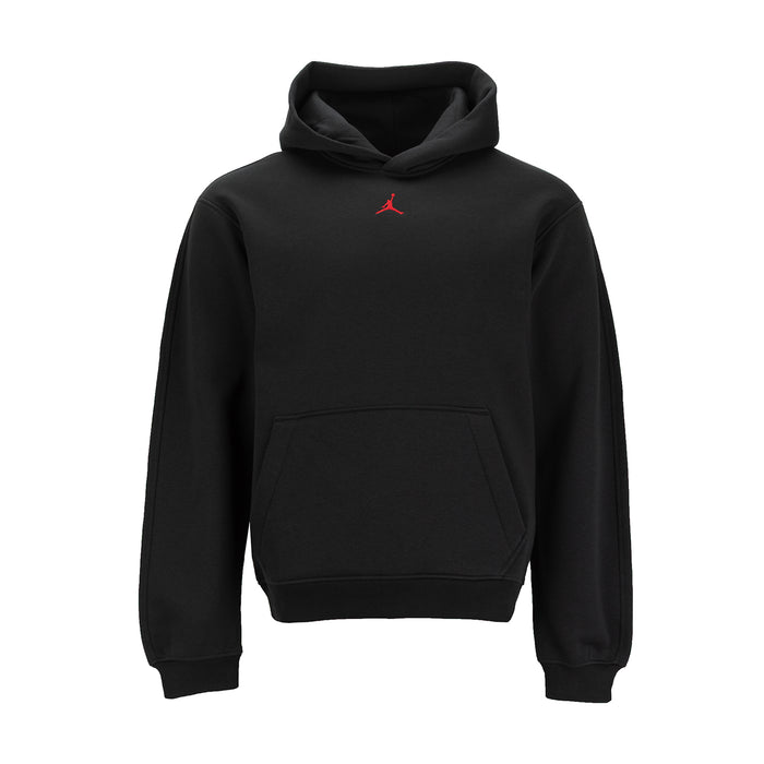 Men's black pullover hoodie with front pocket and red Jumpman logo on chest