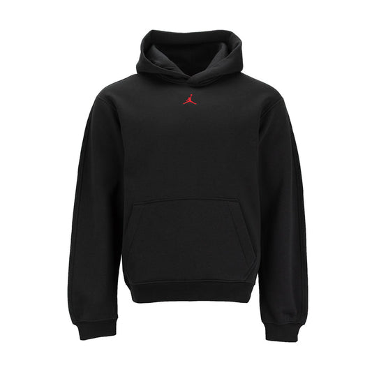 Men's black pullover hoodie with front pocket and red Jumpman logo on chest