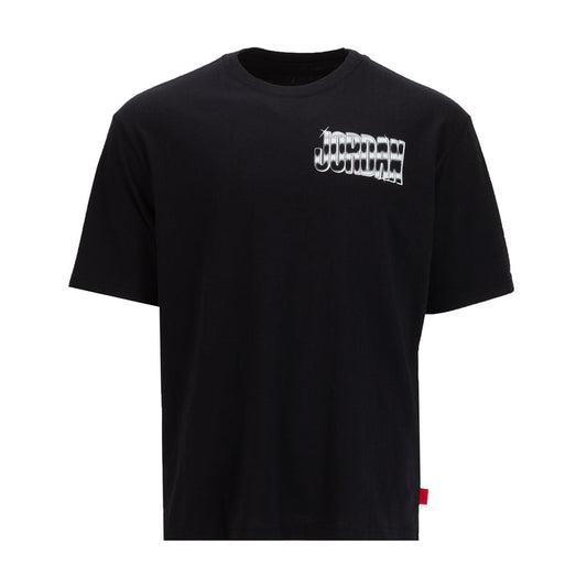 Men's black crewneck T-shirt with metallic front logo
